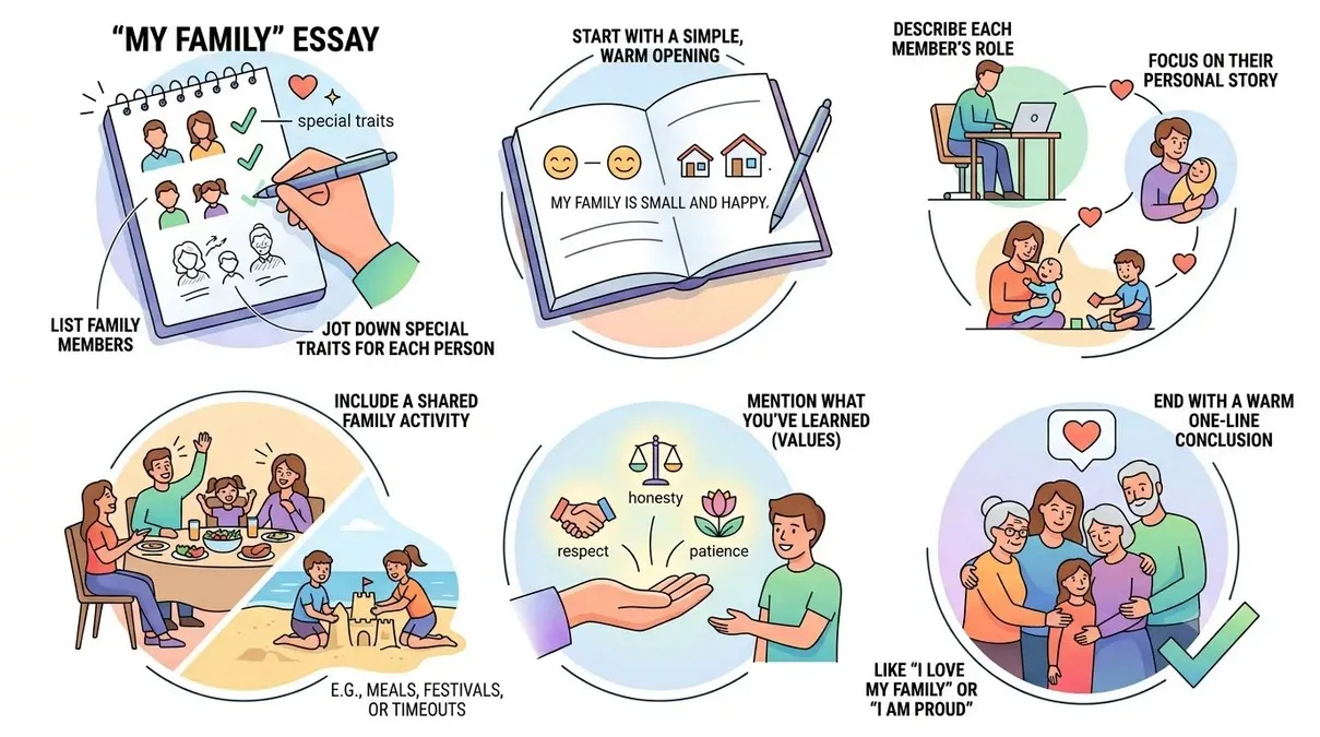 My Family Essay for Class 1 to 8 (10 Lines, Short, Long, Exam Ready for Students ) 3 My family essay with step by step intrustion