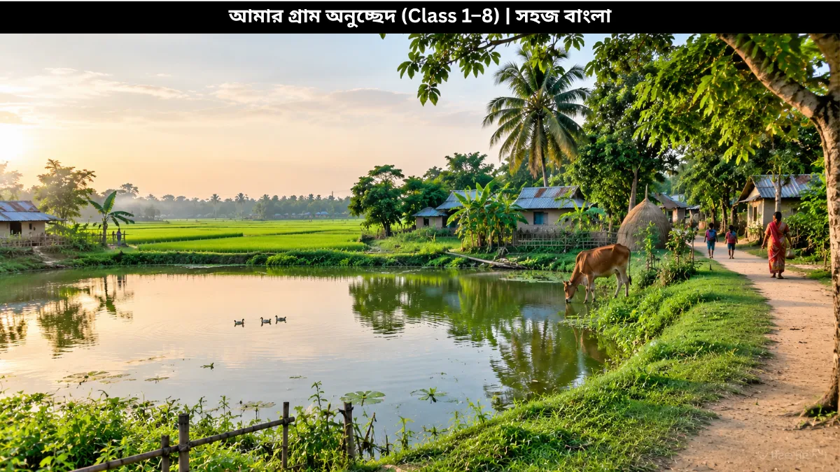 বাংলাদেশ ভারতের একটি গ্রামের দৃশ্য, পুকুর ও ধানক্ষেত