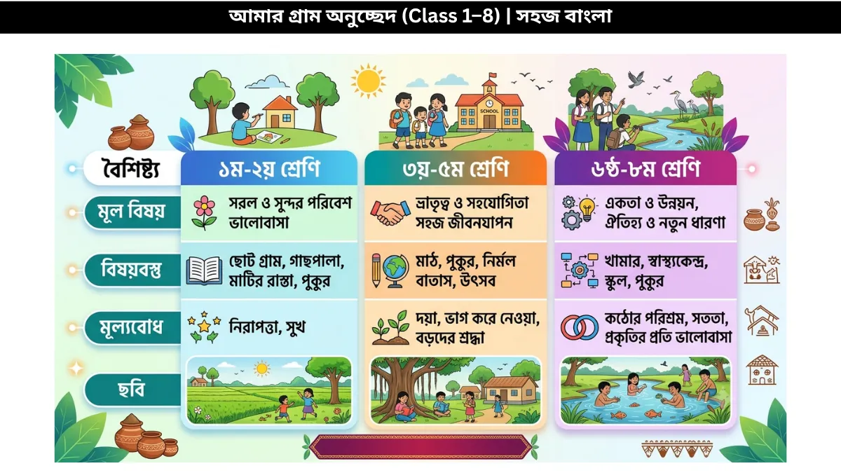 ক্লাস অনুযায়ী আমার গ্রাম অনুচ্ছেদের তুলনা