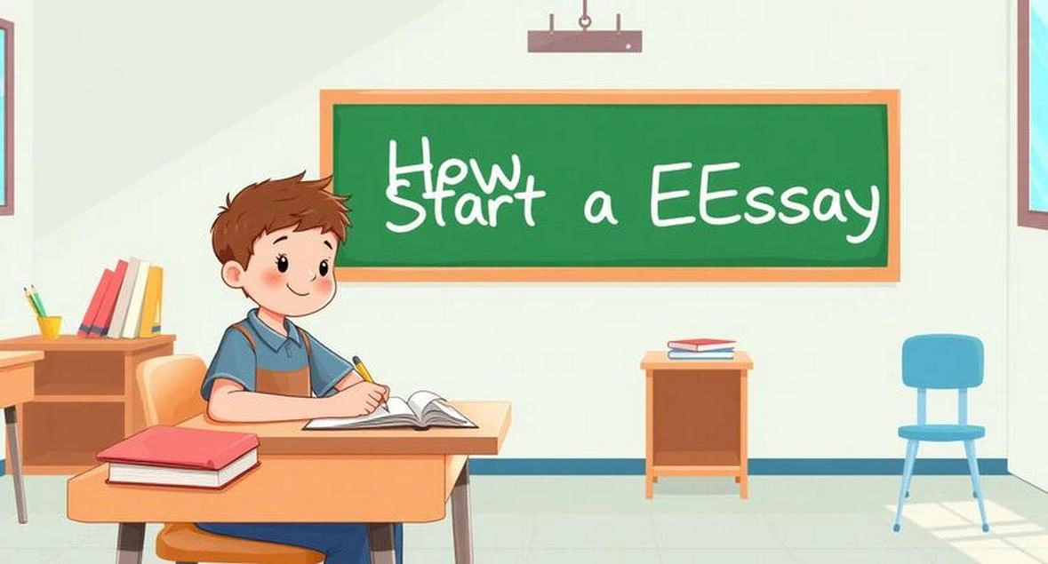 Student writing an essay in a notebook showing how to start an essay with simple steps