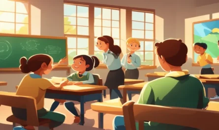 My Classroom Essay for students showing a classroom with teacher and students