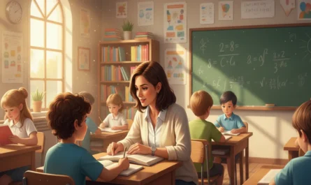 My Teacher Essay classroom scene showing a teacher guiding a student – আমার শিক্ষক প্রবন্ধ