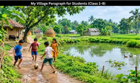 Peaceful village with fields and pond, my village paragraph for students