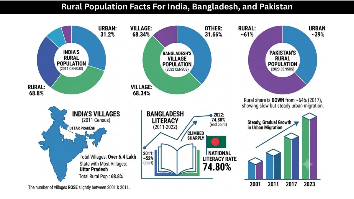 showing rural population facts for India, Bangladesh, and Pakistan