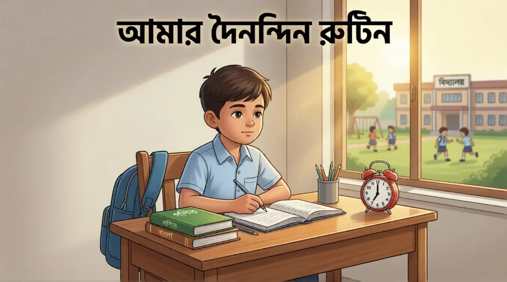 শিক্ষার্থীদের জন্য আমার দৈনন্দিন রুটিন রচনা (সহজ ভাষায়) | My Daily Routine Essay 4 শিক্ষার্থীদের দৈনন্দিন রুটিন – পড়াশোনা, স্কুল ও জীবনের সুশৃঙ্খল অভ্যাসের চিত্র