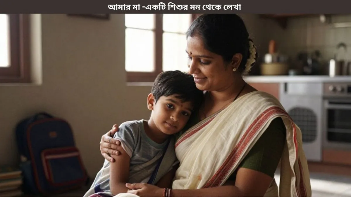 আমার মা রচনা- শ্রেণী ১-৮ মায়ের কাঁধে মাথা রেখে বসে থাকা একটি ছোট শিশুর ভালোবাসা