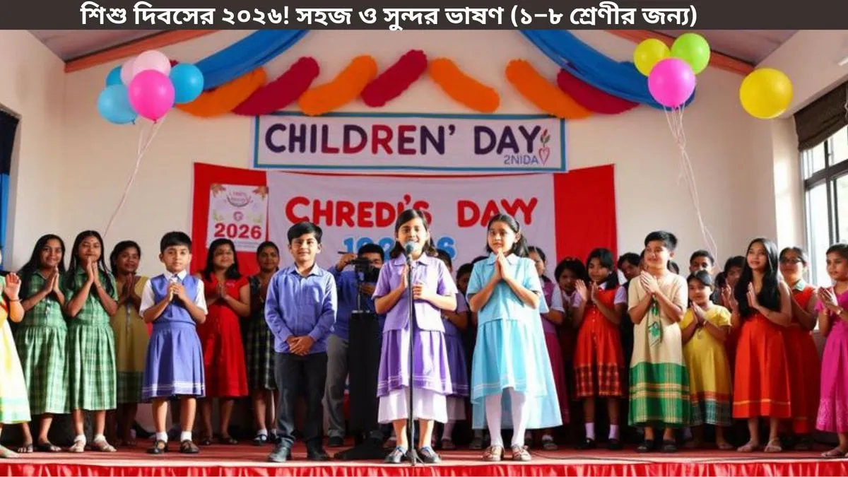 শিশু দিবস ২০২৬ উপলক্ষে স্কুলের মঞ্চে শিক্ষার্থীর সহজ ও সুন্দর ভাষণ দিচ্ছে
