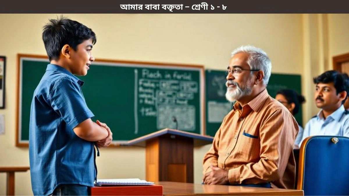 স্কুলের বক্তৃতার আগে বাবার উৎসাহ পাচ্ছে এক শিক্ষার্থী