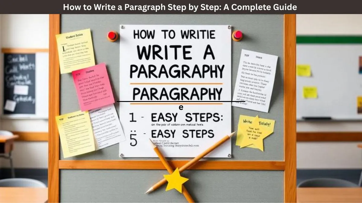 How to Write a Paragraph with 5 easy steps, featuring a colorful step-by-step guide for paragraph writing