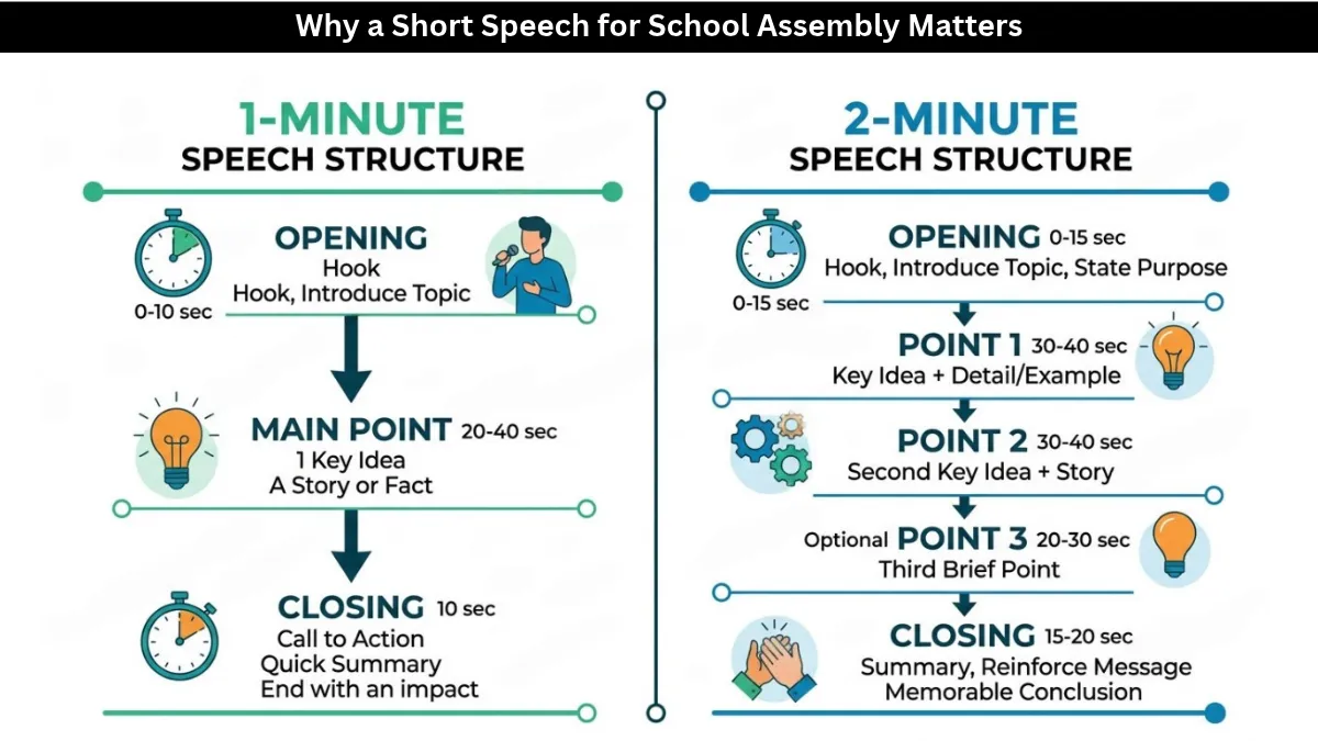 Speech for School Assembly: Short, 1-Minute, and 2-Minute Ideas That Actually Work 2 comparison of 1-minute and 2-minute speech structures