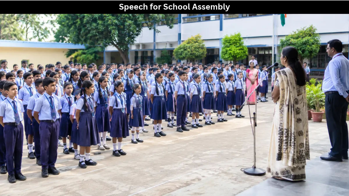 Speech for School Assembly: Short, 1-Minute, and 2-Minute Ideas That Actually Work 3 teacher and students at morning school assembly